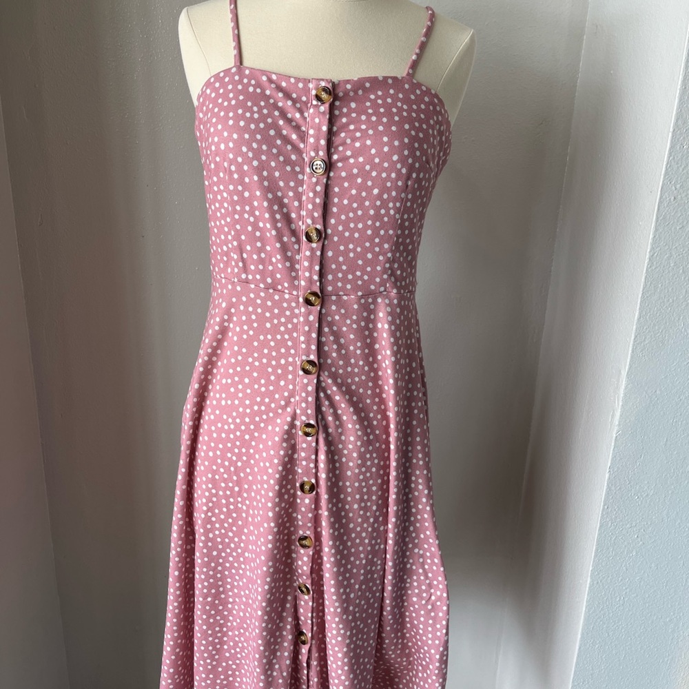 Pink Polka Dot Summer Midi Sundress